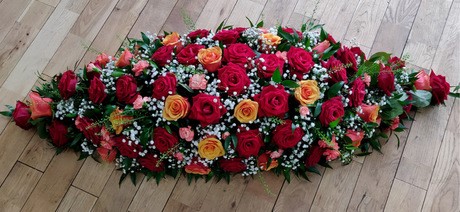 Orange and Red Rose Casket Top Orange and Red Rose Casket Top